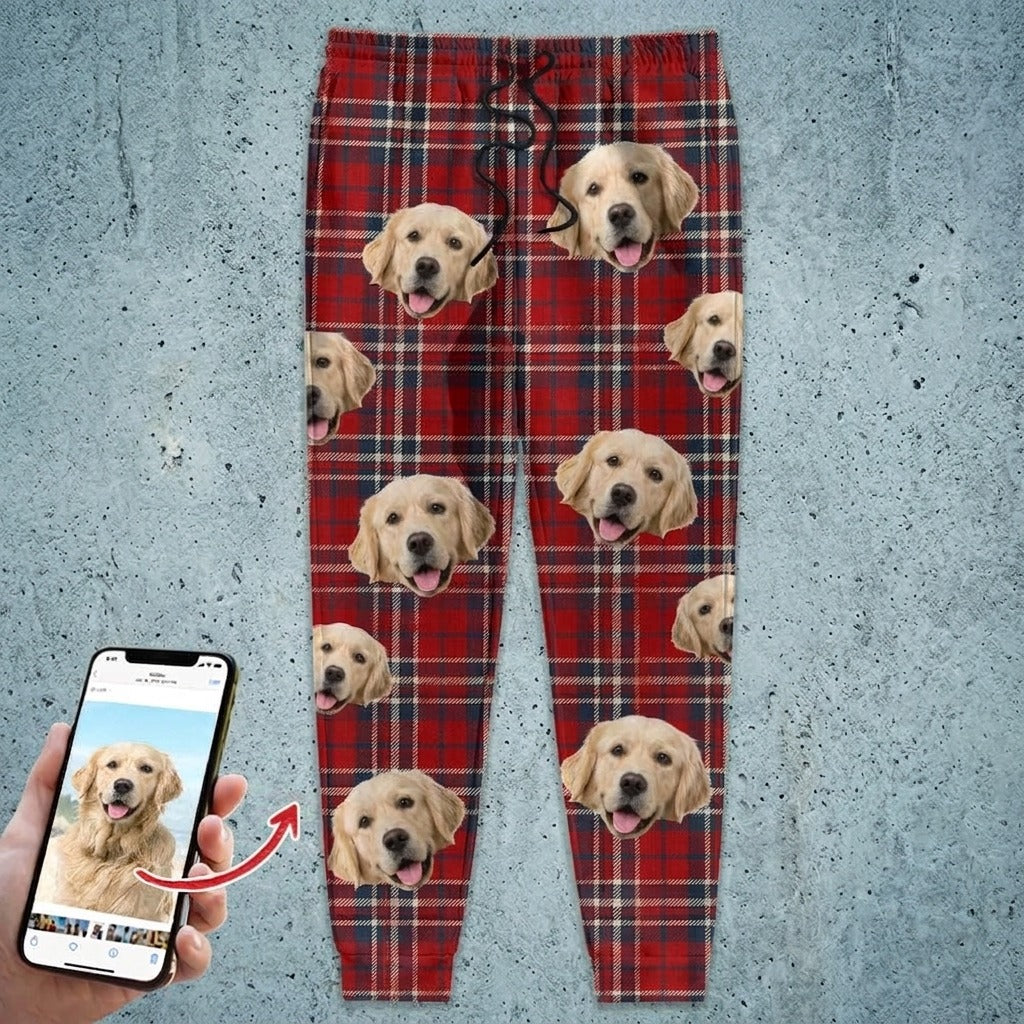 Custom Photo With Christmas Pattern Dog Men and Women's Sweatpants