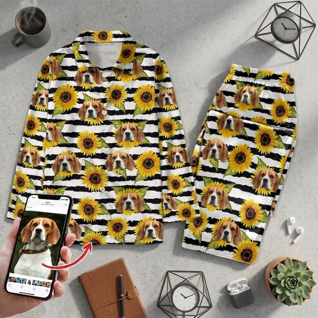 Custom Photo With Sunflower Pattern Dog Cat Pajamas T368