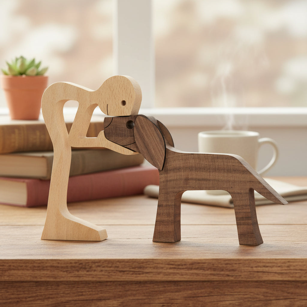 A Man With Floppy Ears Dog Wood Sculpture T286