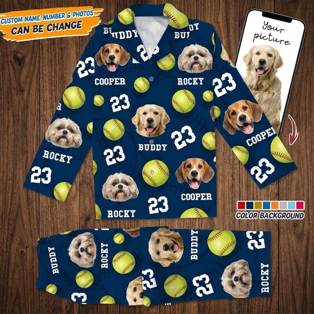 Custom Dog Cat Photo Softball For Pet Lover Pajamas T286