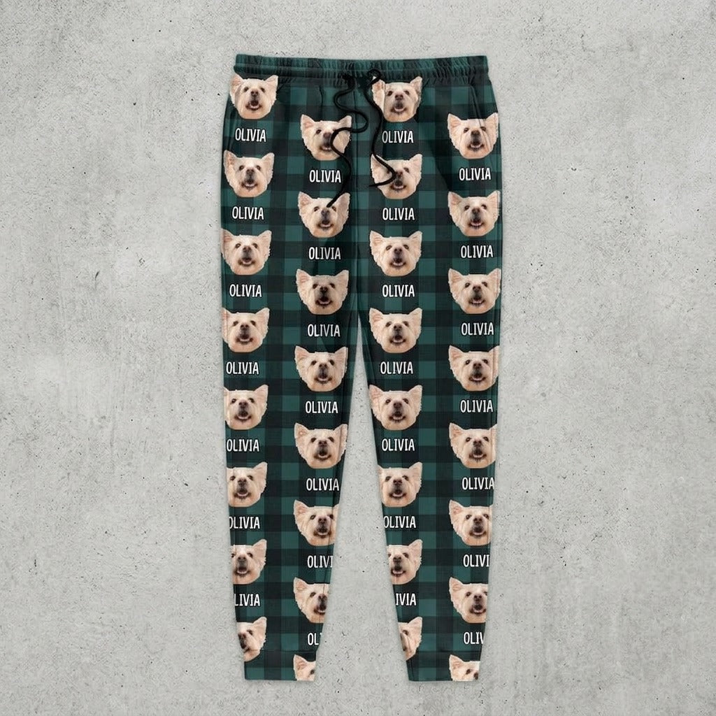 Custom Dog Photo With Christmas Pattern For Men and Women Sweatpants