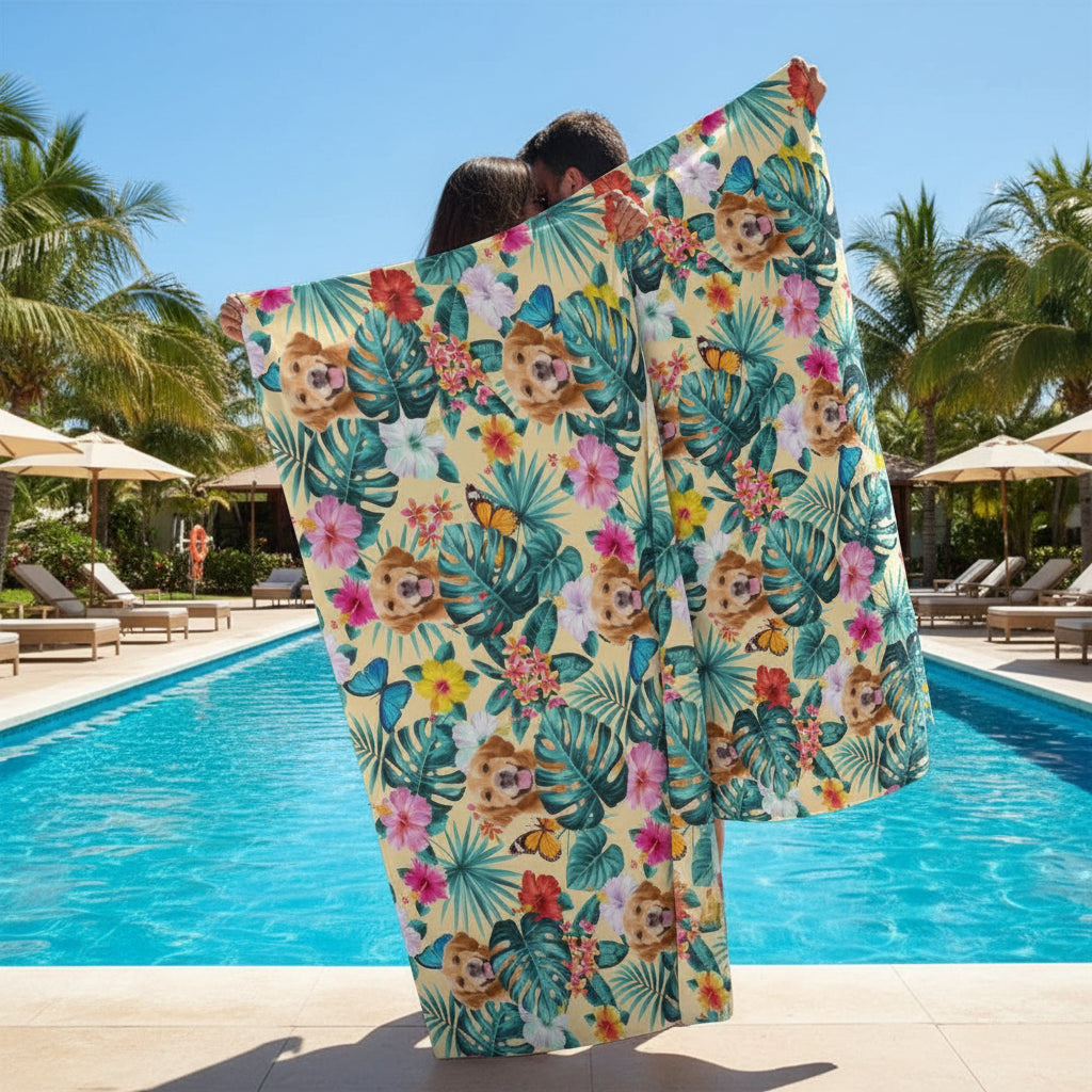 Custom Photo With Tropical Dog Beach Towel N304