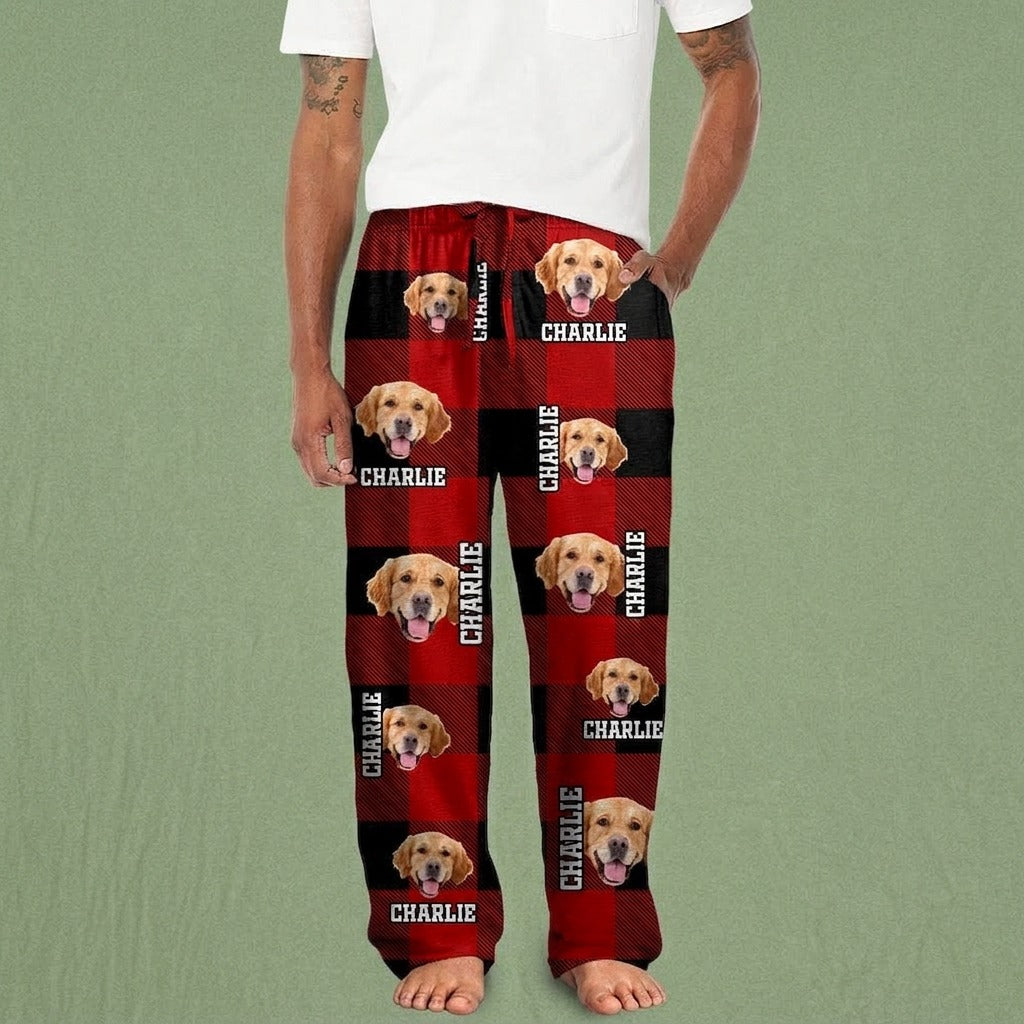 Custom Photo Name Dog Cat Flannel Man's Pants