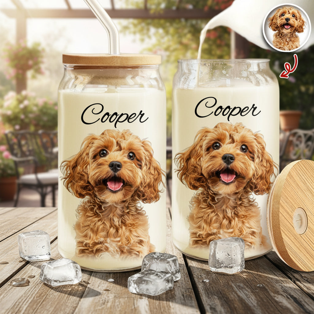 Custom Photo And Name Glass Can With Lid Gift