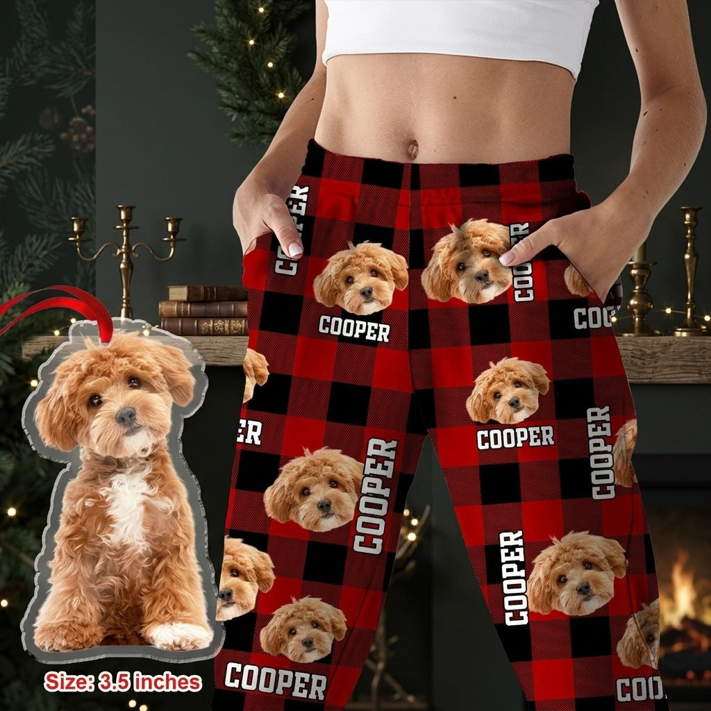 Custom Photo Name Dog Cat Flannel Pajamas