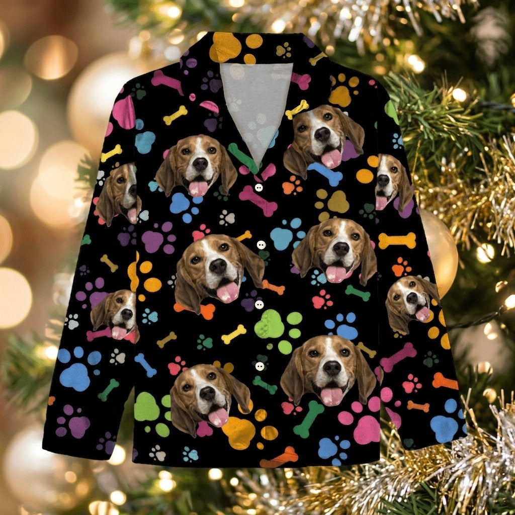 Custom Dog Photo With Paw And Bone Pattern Pajamas