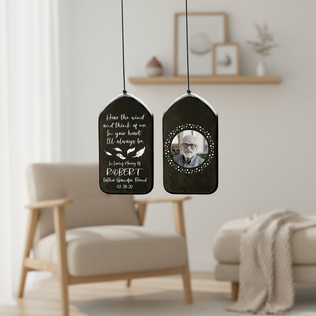 Custom Photo Hear The Wind And Think Of Me Wind Chimes