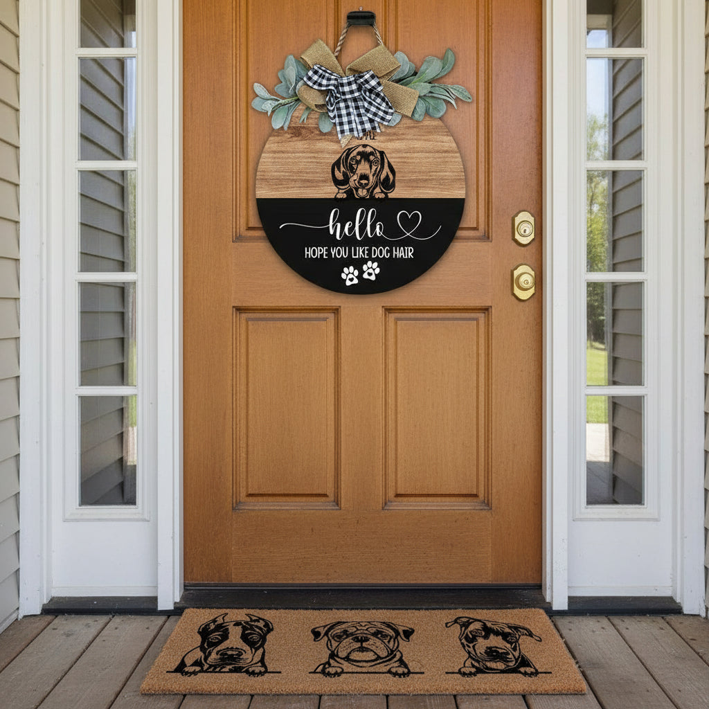 Hello Hope You Like Dog Hair Dog Wooden Door Sign With Wreat