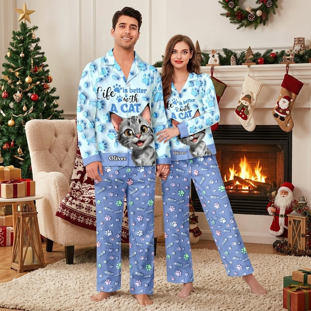 Custom Cat Name Life Is Better With Cats 3D Effect Pajamas