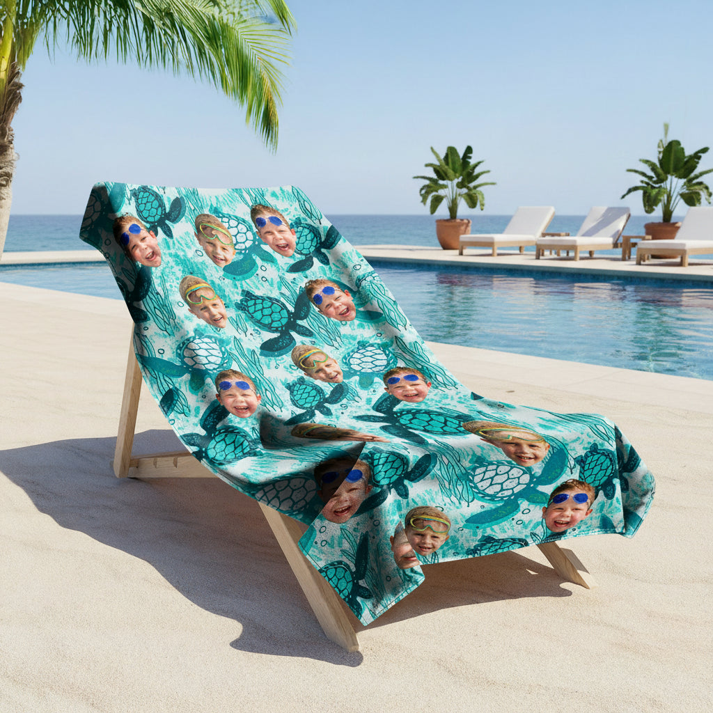 Custom Photo Turtles Pattern Beach Towel HO82