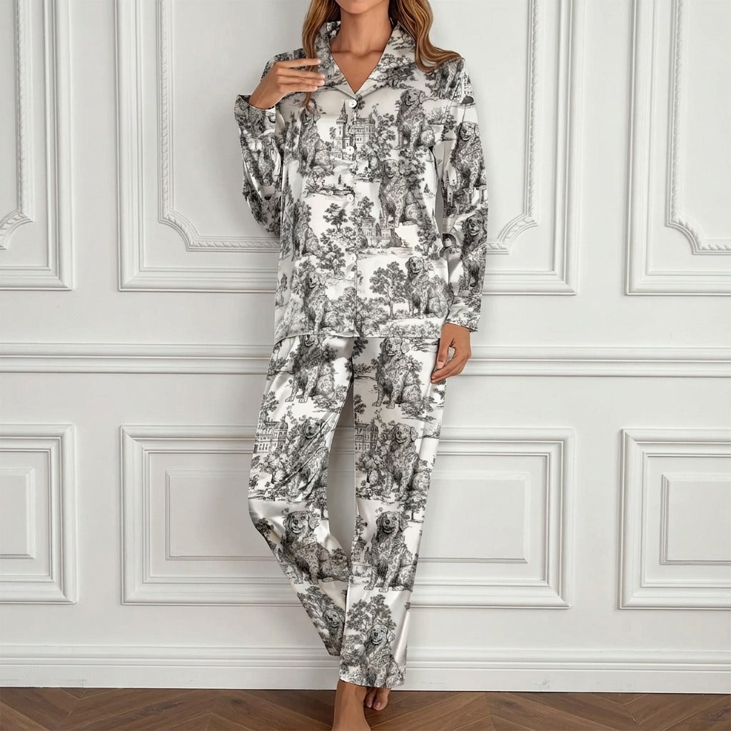 Custom Dog Breeds Chinoiserie Toile De Jouy Style Personalized Satin Pajamas
