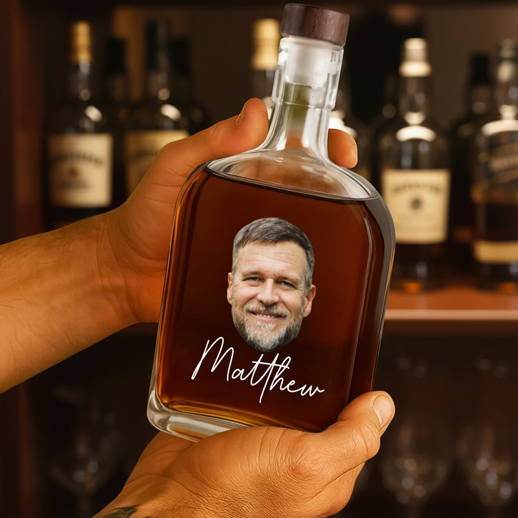 Custom Face Photo And Name On Whiskey Bottle