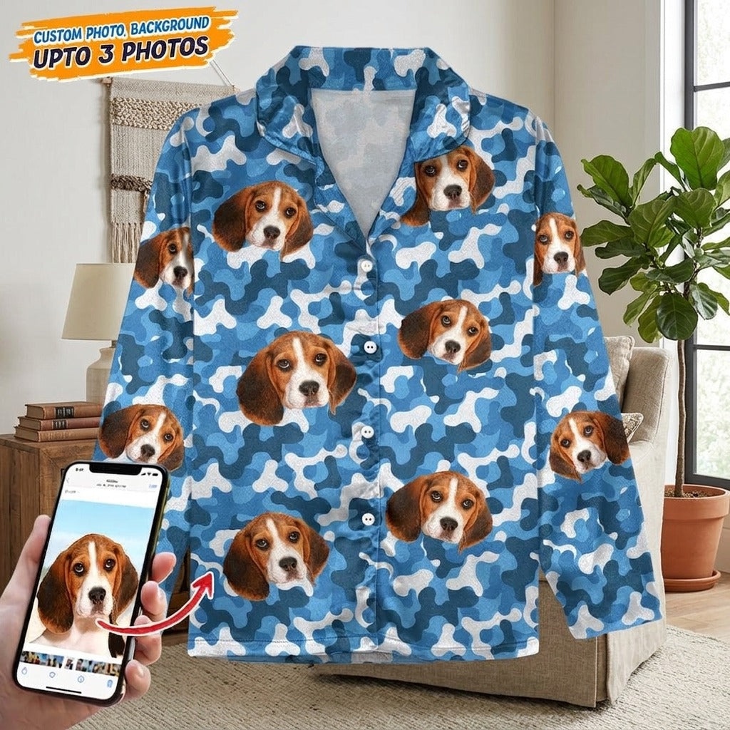 Custom Photo With Camo Background Dog Pajamas