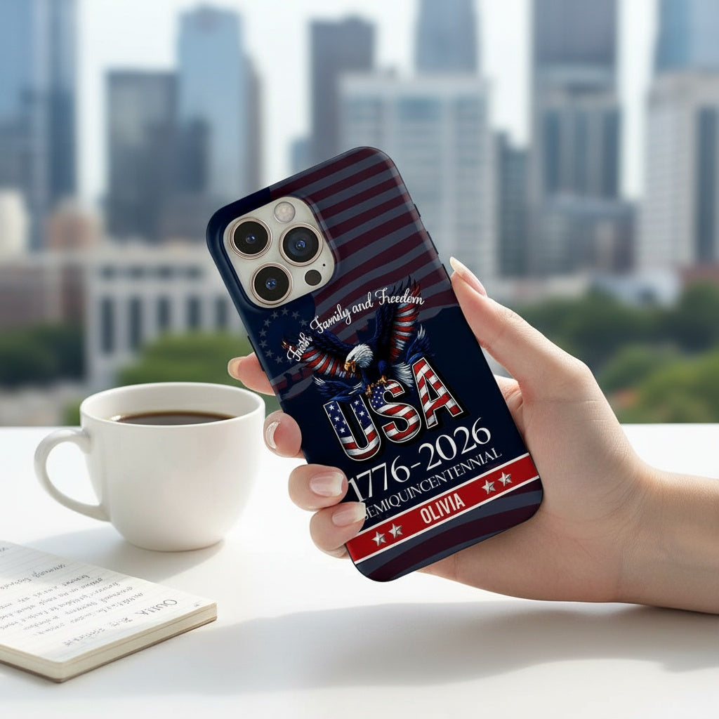 Custom Name Faith, Family & Freedom 250 Years Patriotic Phone Case