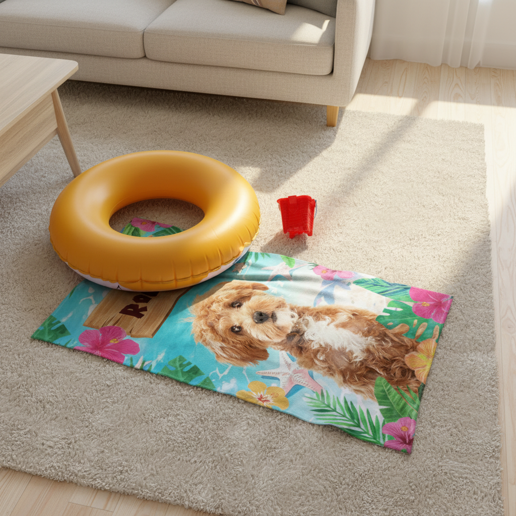 Custom Photo Summertime Bliss With Vibrant Dog Cat Beach Tow