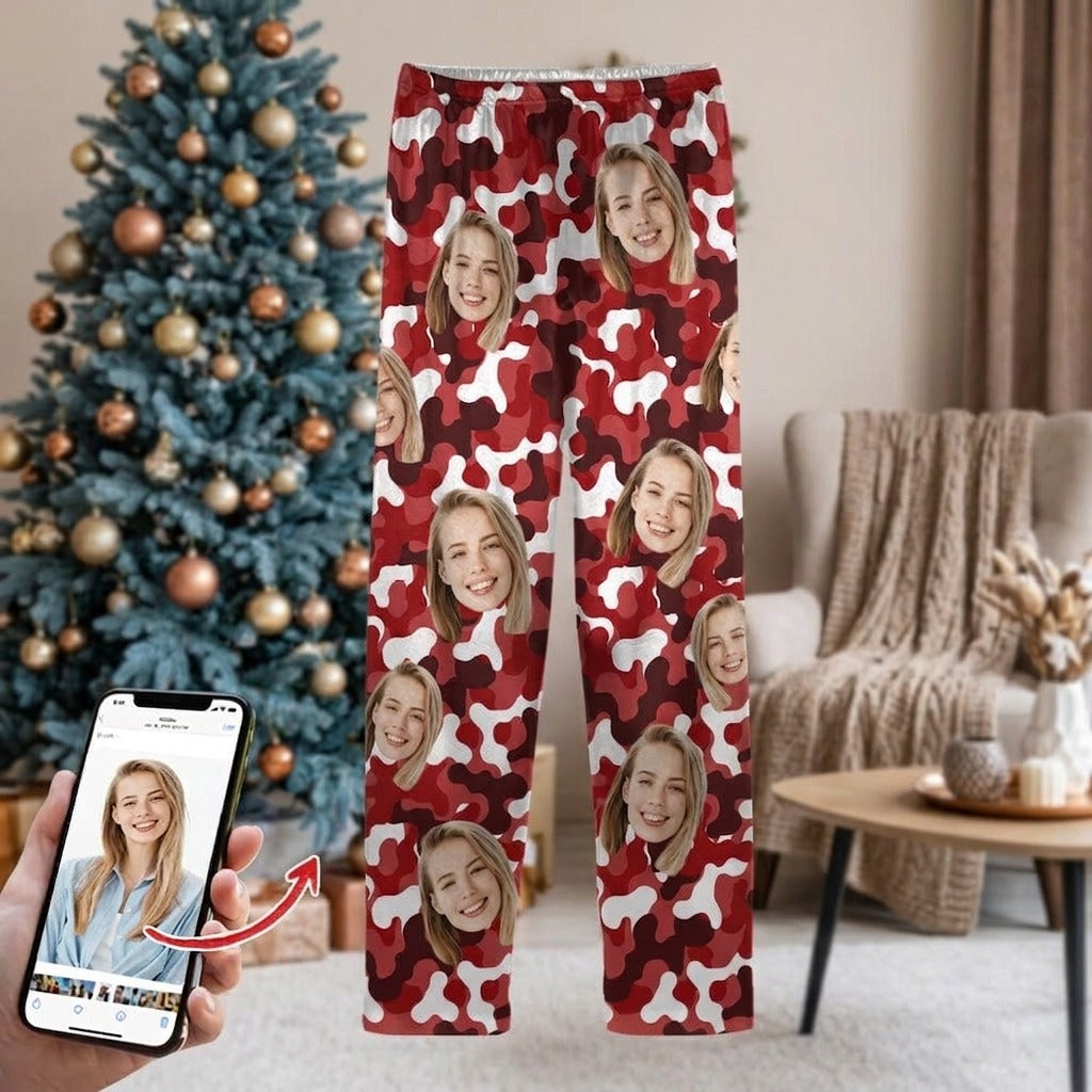 Custom Face Photo Camo Background Pajamas For Christmas Gift