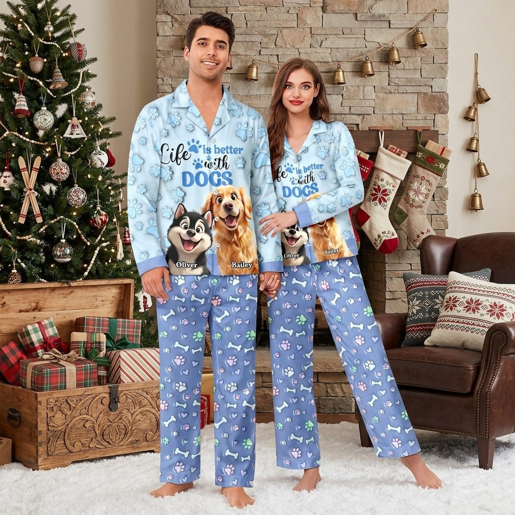 Custom Dog Name Life Is Better With Dogs 3D Effect Pajamas