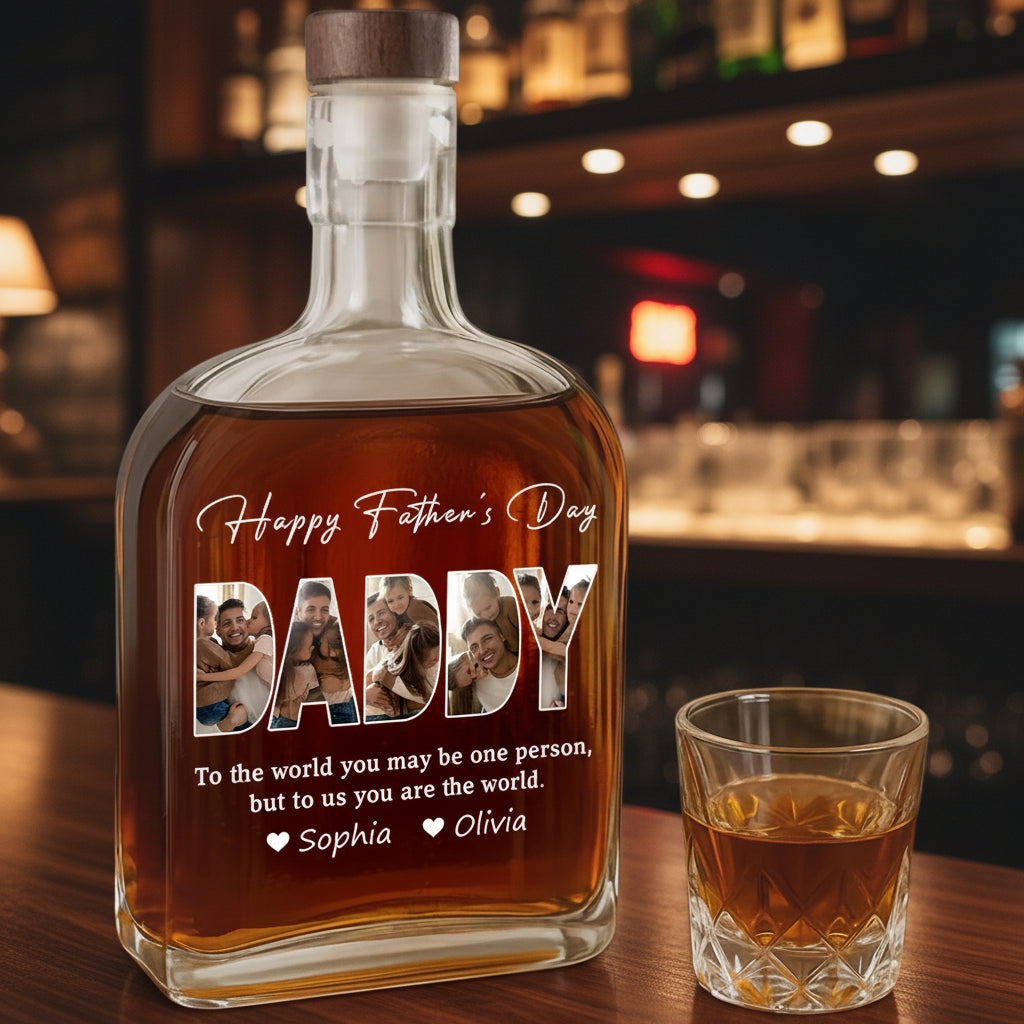 Custom Photo Happy Father's Day Family Whiskey Bottle