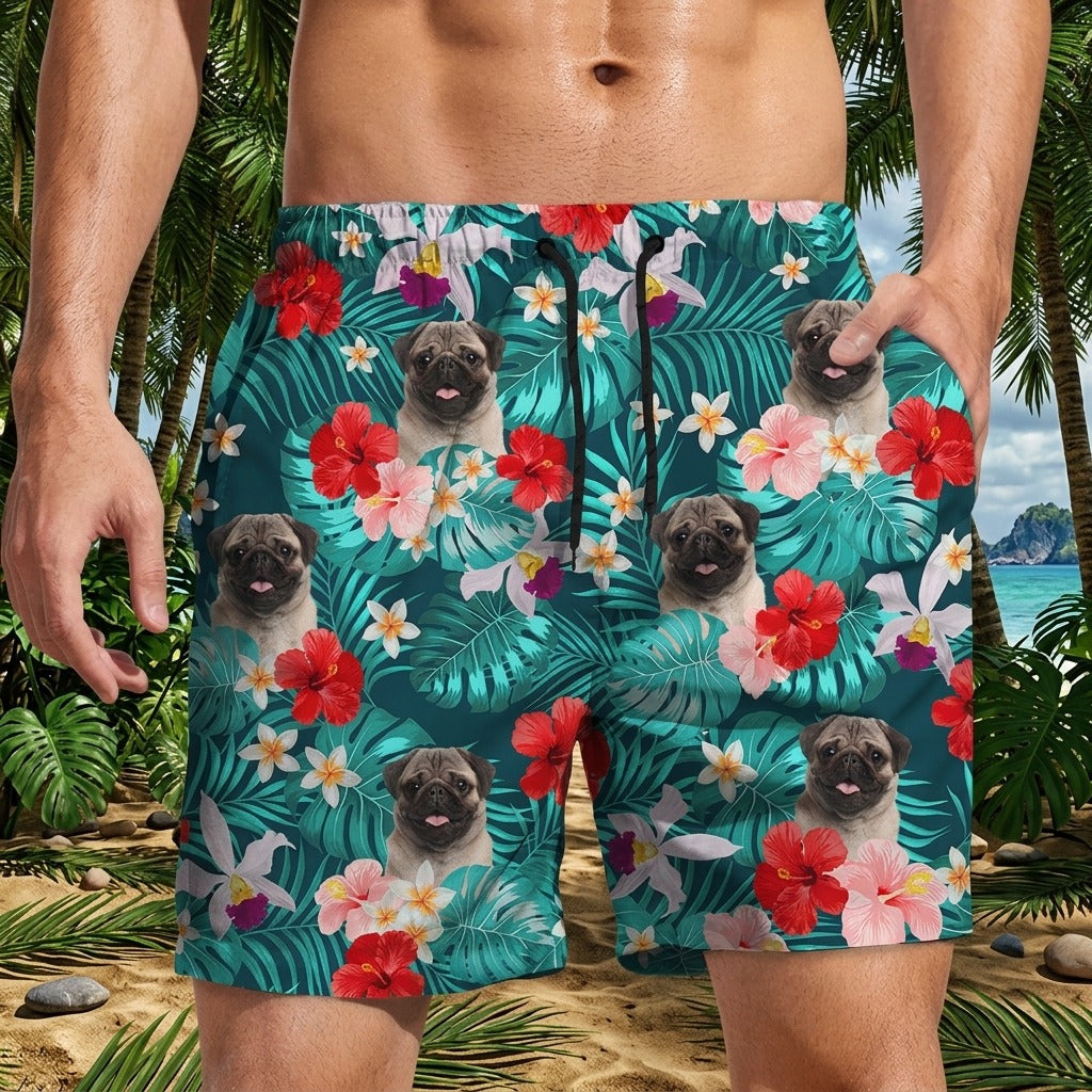 Custom Dog Photo Summer Tropical Beach Short For Men