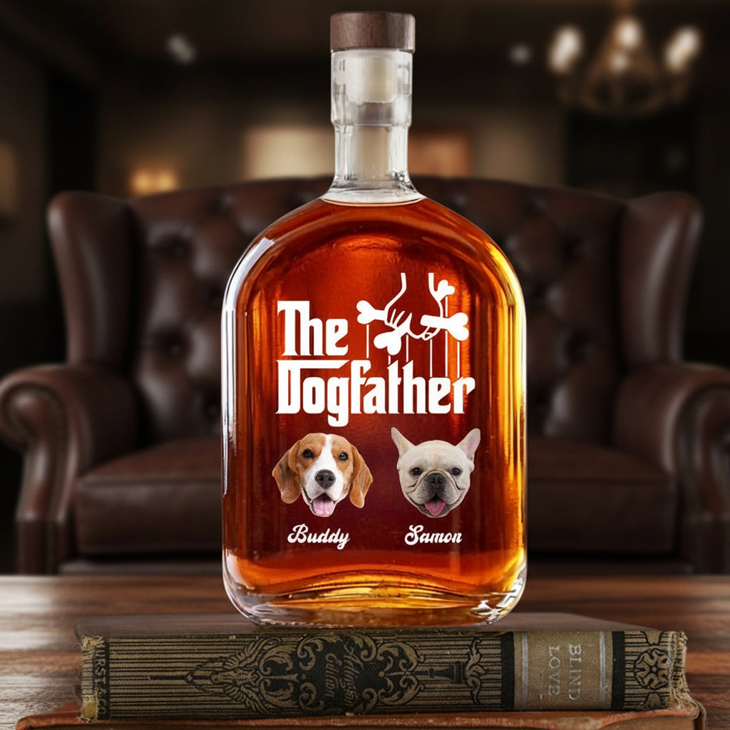 Custom Dog Photo The DogFather Whiskey Bottle For Dog Dad