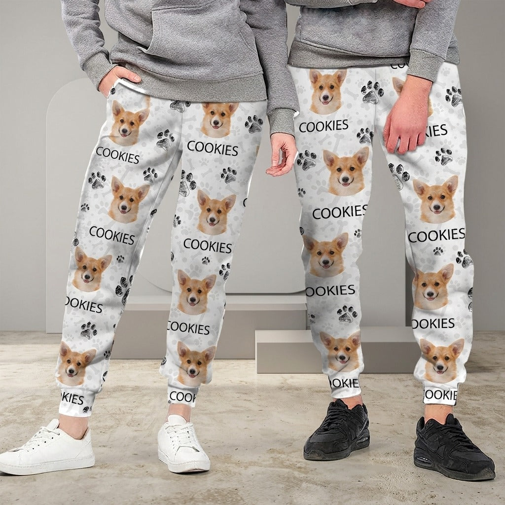 Custom Dog Photo With Paw Pattern Sweatpants