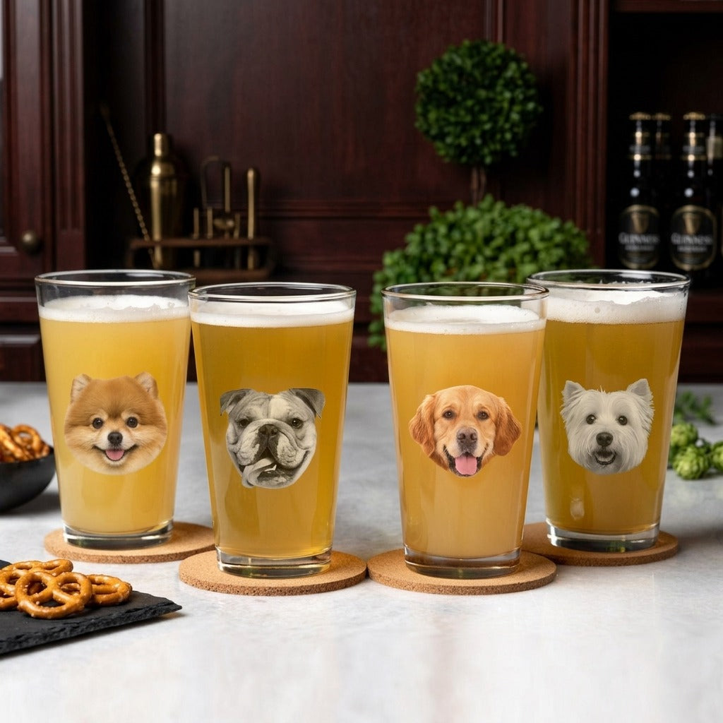 Custom Face Photo Dog Print Beer Glass