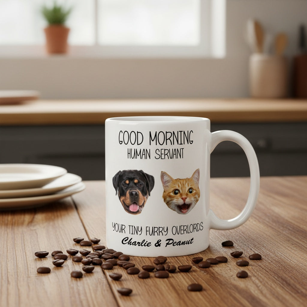 Good Morning Human Servant Personalized Custom Photo Dog Cat Head Mug