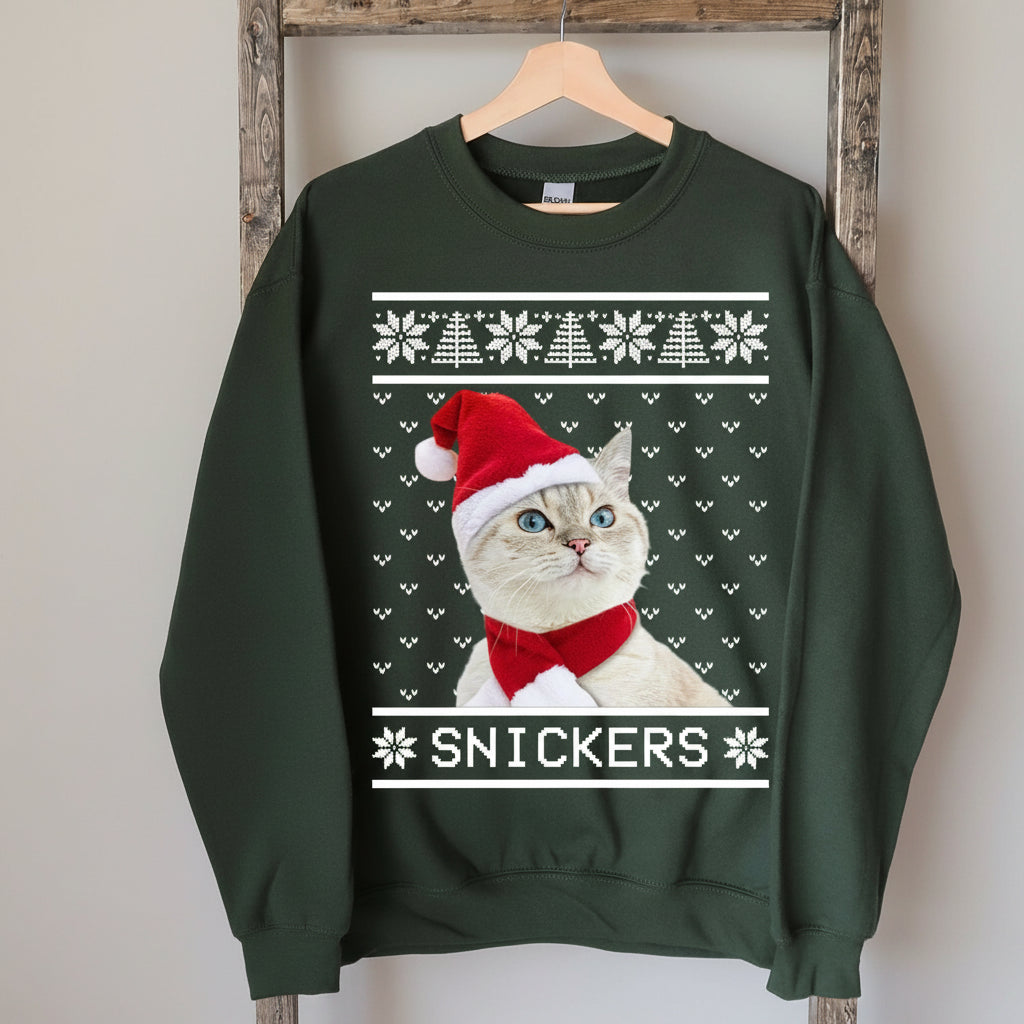 Add your Cat Dog Photo On Sweatshirt, Dog Lover Sweater Chri
