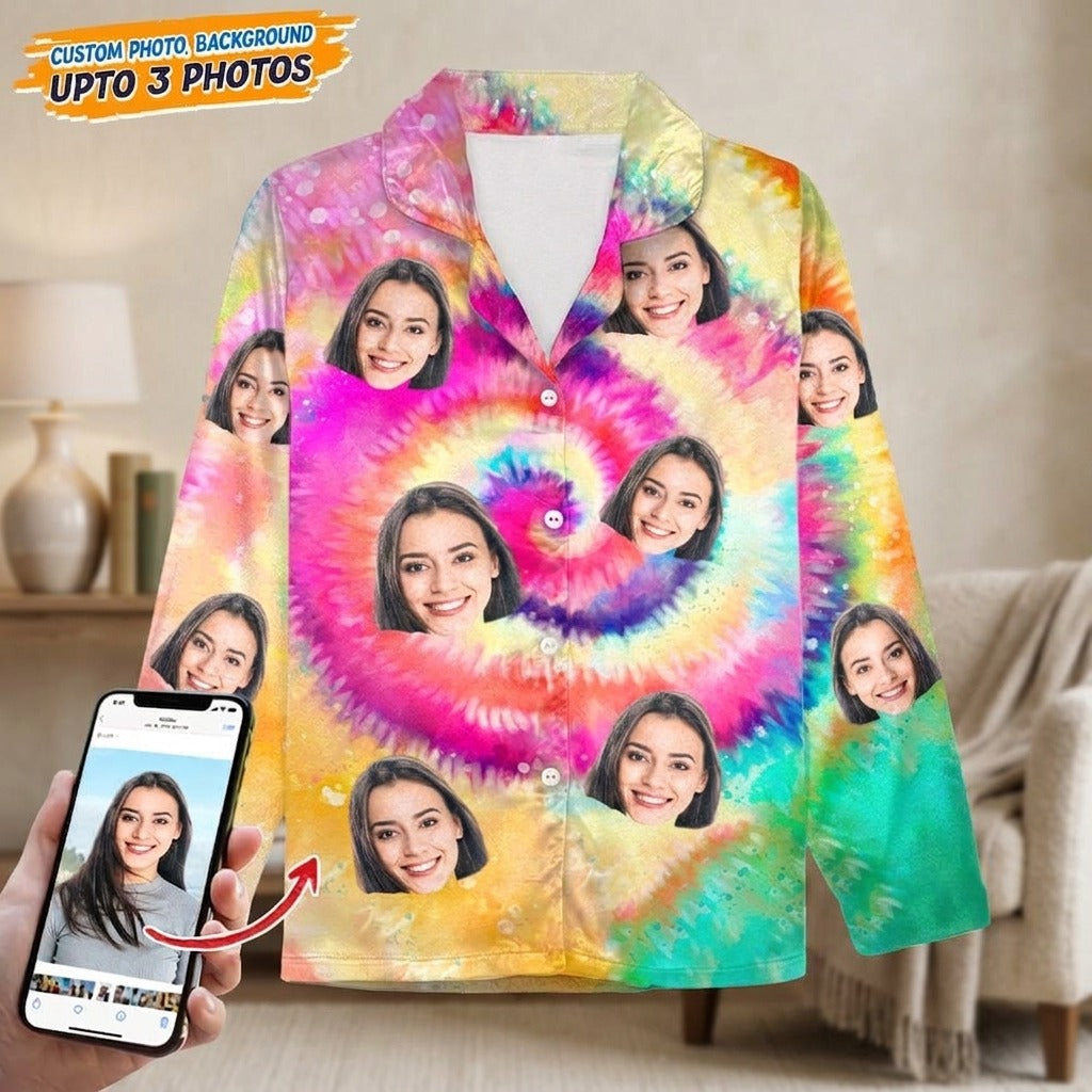 Custom Photo Tie Dye Background For Christmas Pajamas