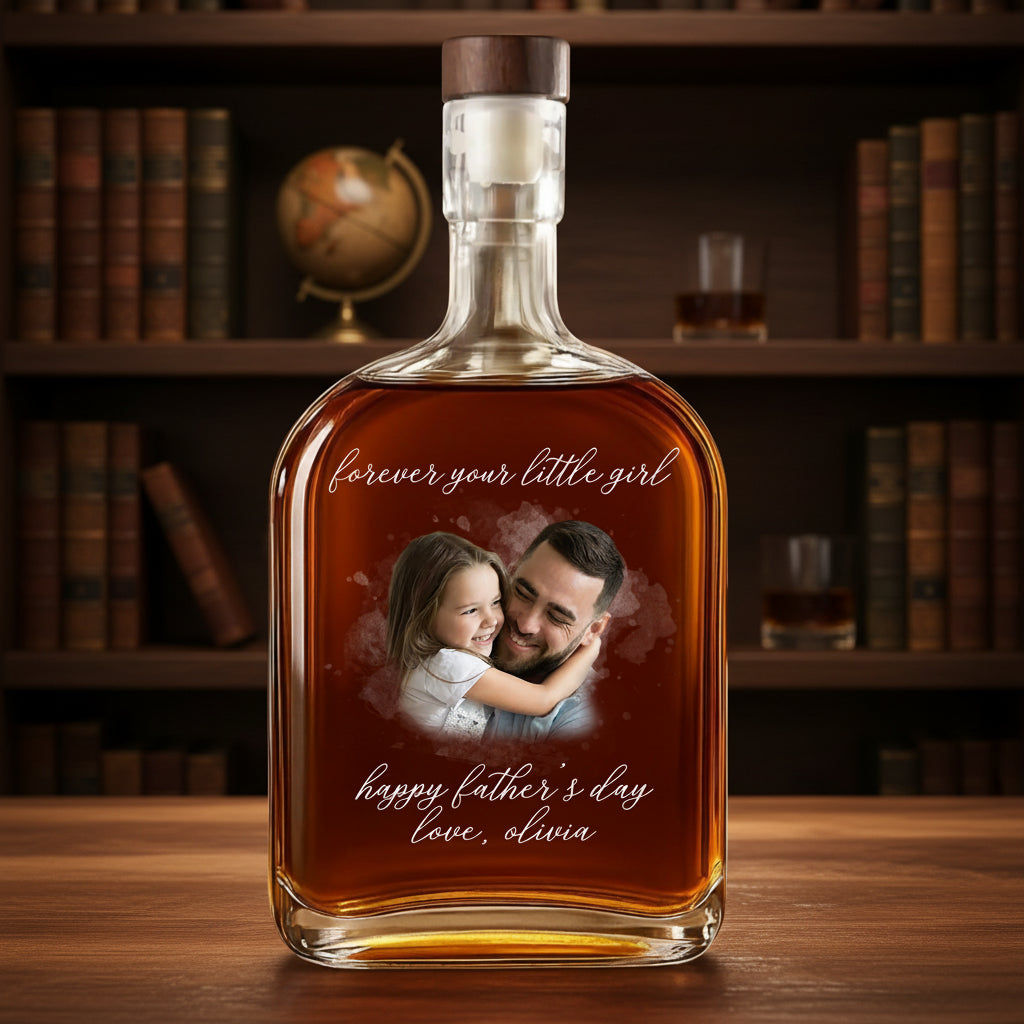 Custom Photo Forever Your Little Girl, Little Boy & Dad Family Whiskey Bottle