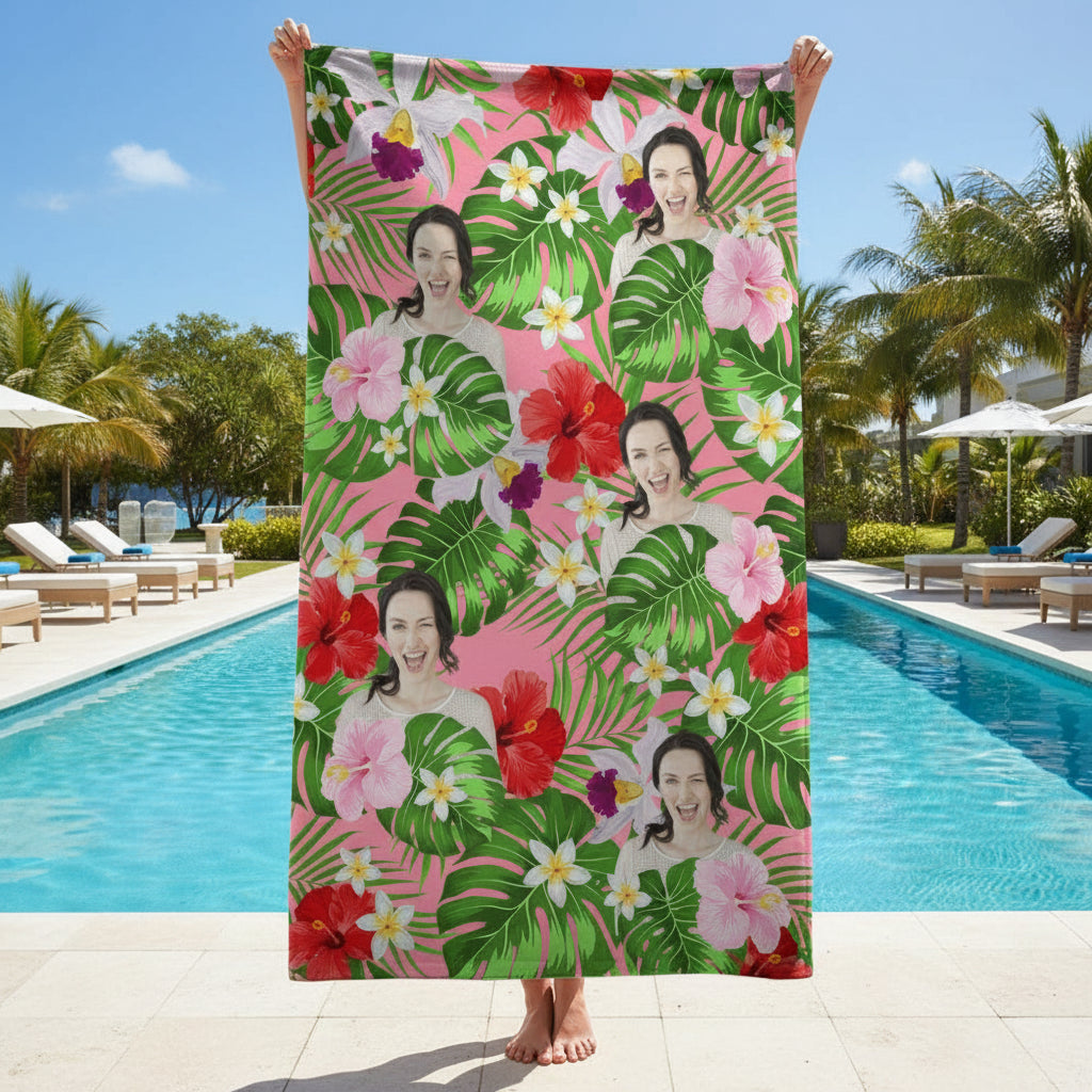 Custom Human Photo Tropical Style Beach Towel N304
