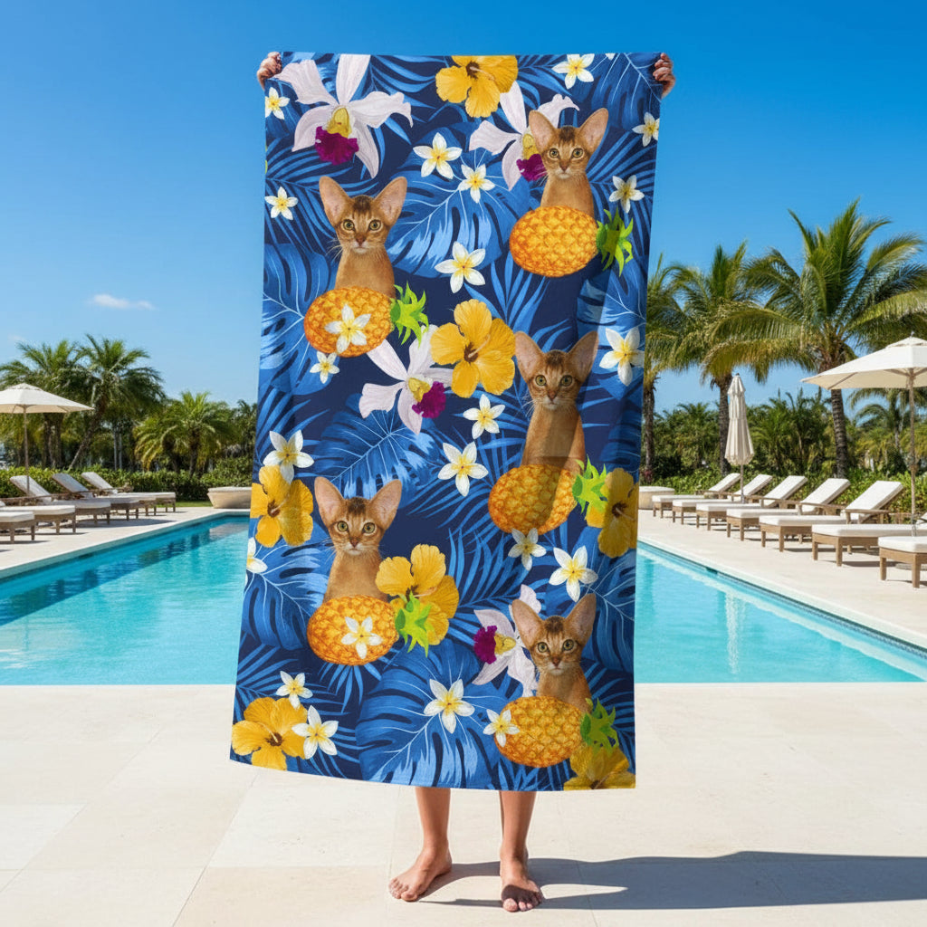 Custom Cat Photo Tropical Style Beach Towel N304