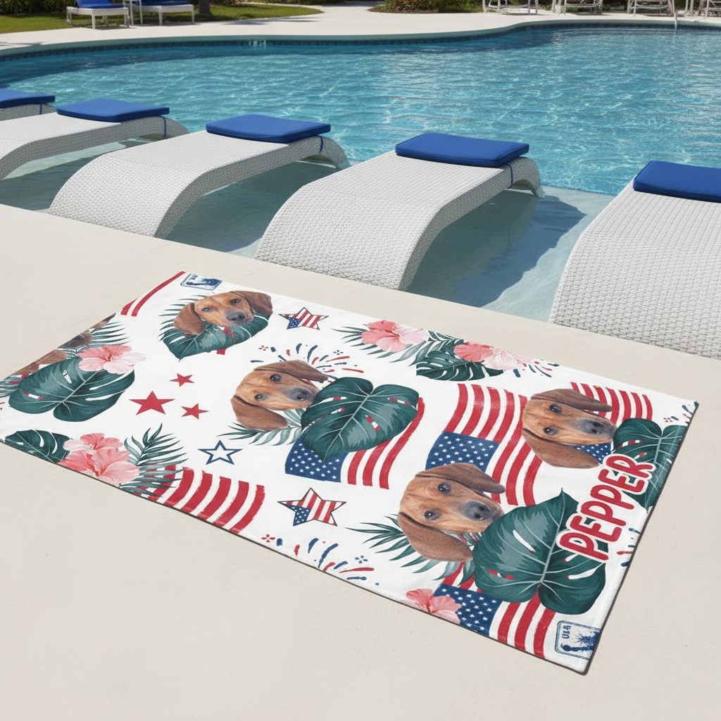Custom Dog Photo Independence Day Beach Towel CH07
