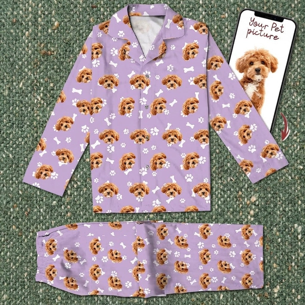 Custom Dog Face Photo With Colorful Background Pajamas T368