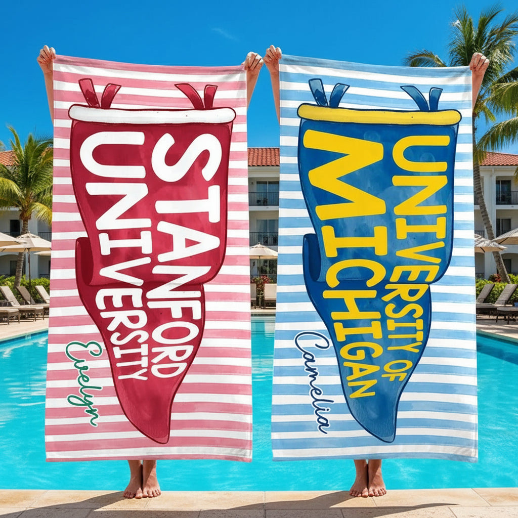 Personalized College Pennant Spirit Beach Towel – Graduation