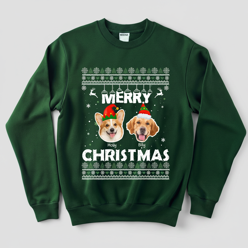 Custom Dog Cat Photo Merry Christmas Sweatshirt TH10