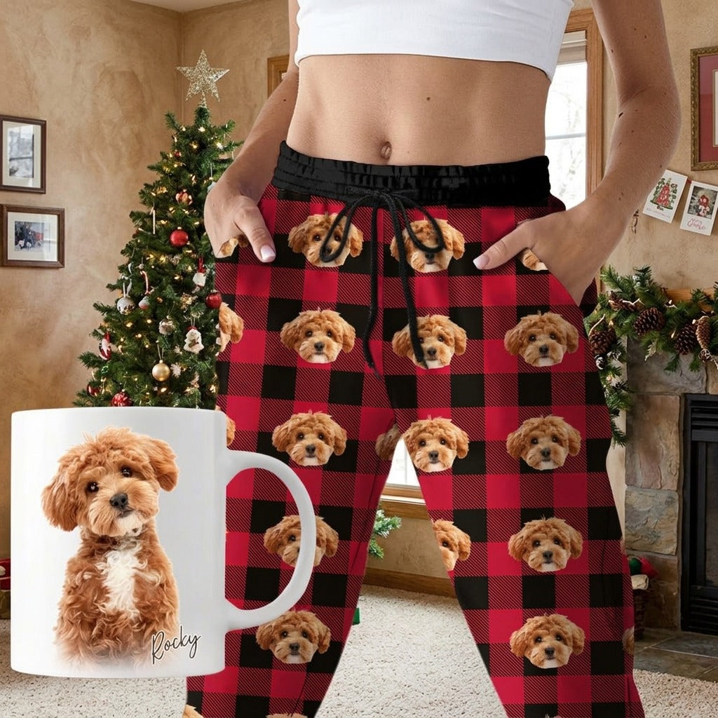 Custom Photo With Christmas Pattern Dog Cat For Men and Women Sweatpants