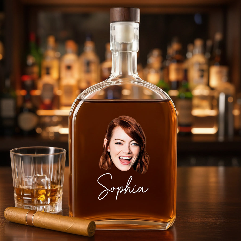 Custom Face Photo And Name On Whiskey Bottle