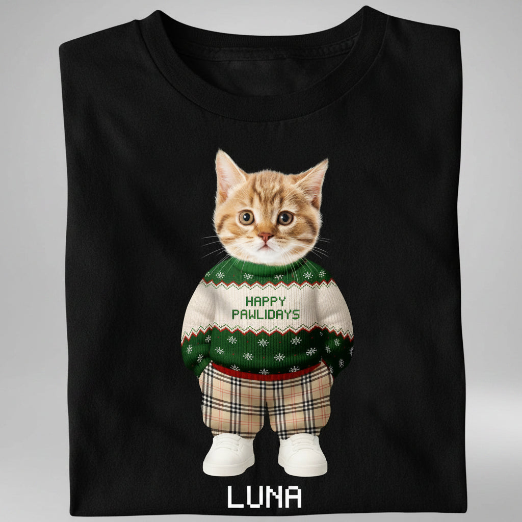 Custom Photo Dog Cat Xmas Clothes Christmas Dark Shirt Gift