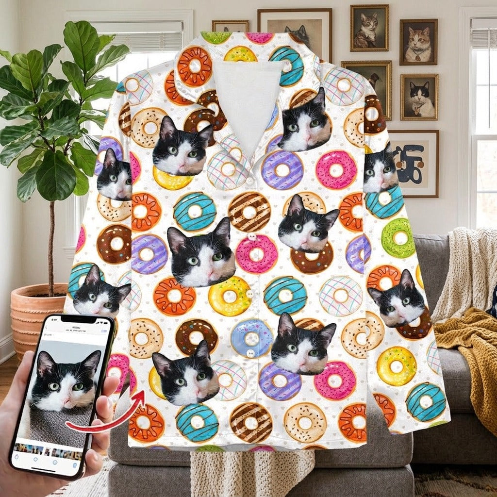 Custom Photo Tie Dye Background Cat Pajamas