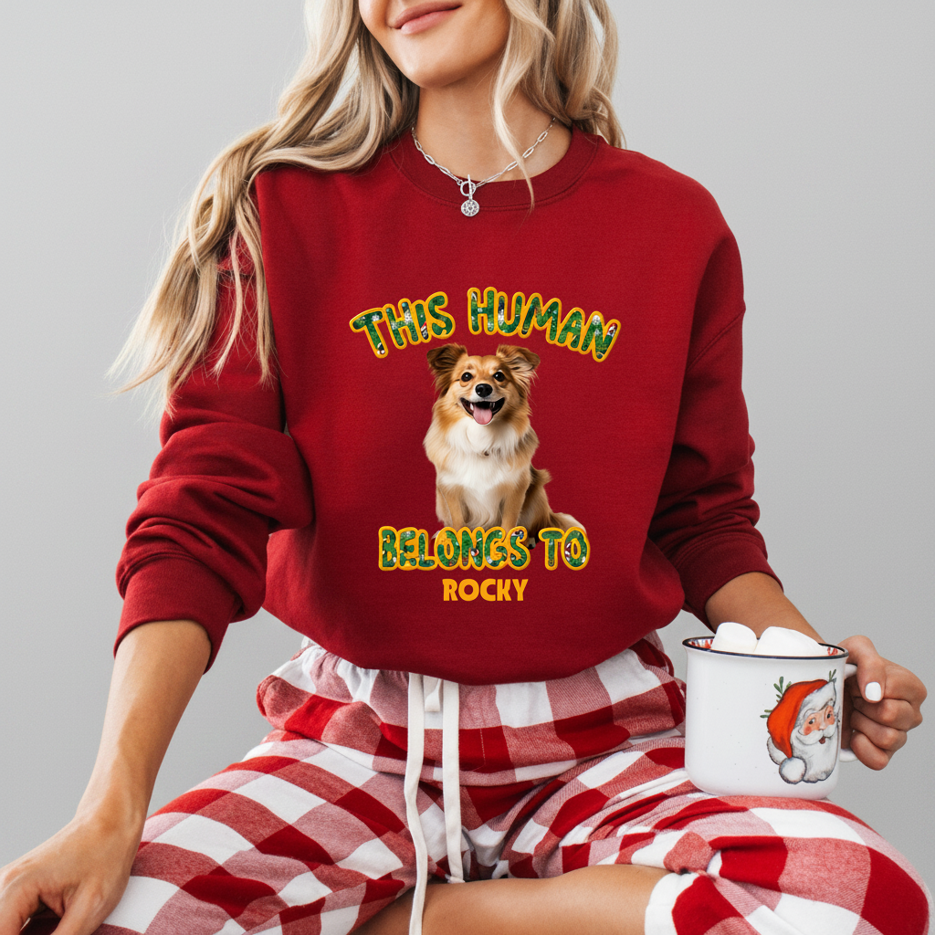 Custom Photo This Human Belongs To Dog Cat Sweatshirt TH10 8
