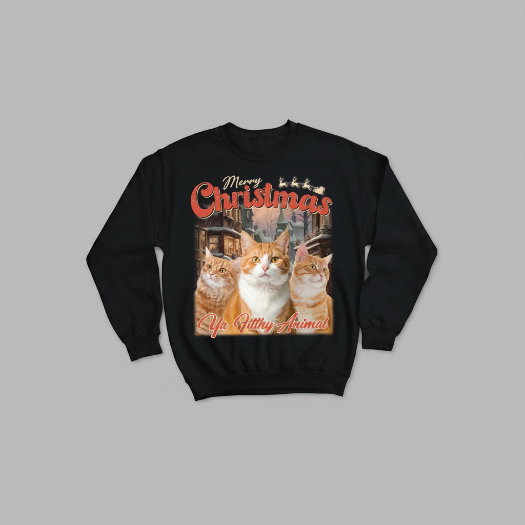 Custom Your Cat Photo Retro Vintage Merry Christmas Sweatshi