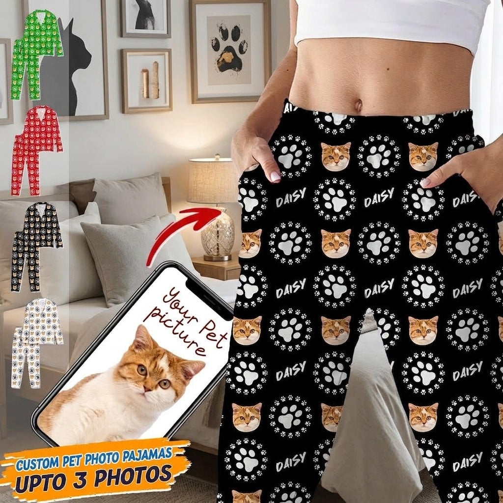 Custom Photo Dog Cat Paw Pajamas