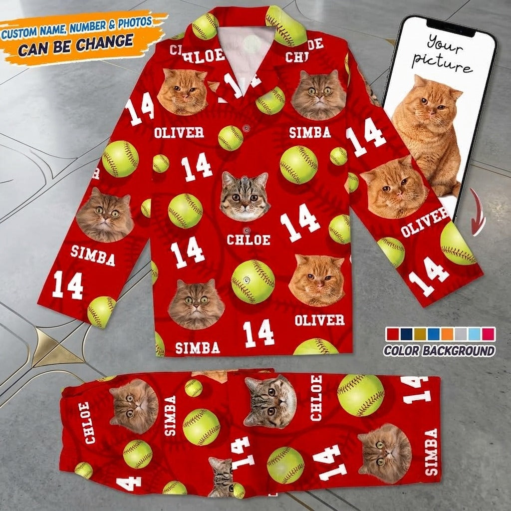 Custom Dog Cat Photo Softball For Pet Lover Pajamas T286