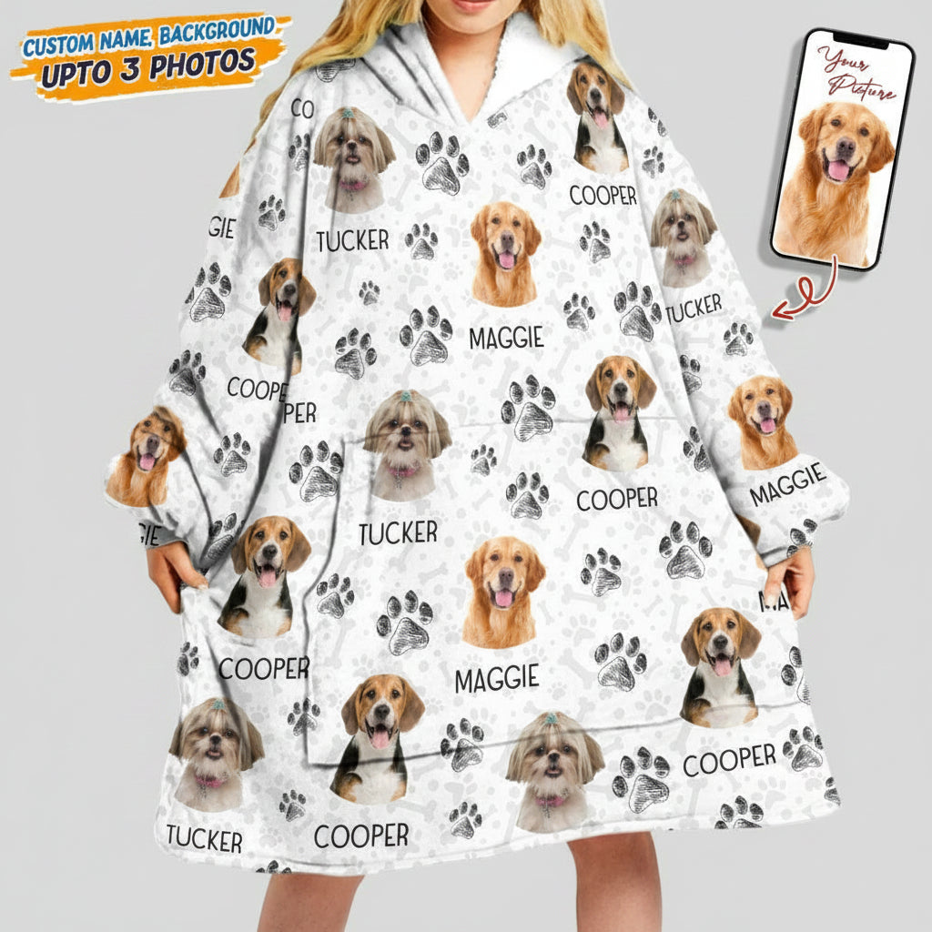 Custom Photo Dog Cat Paws Paint Hoodie Blanket N304
