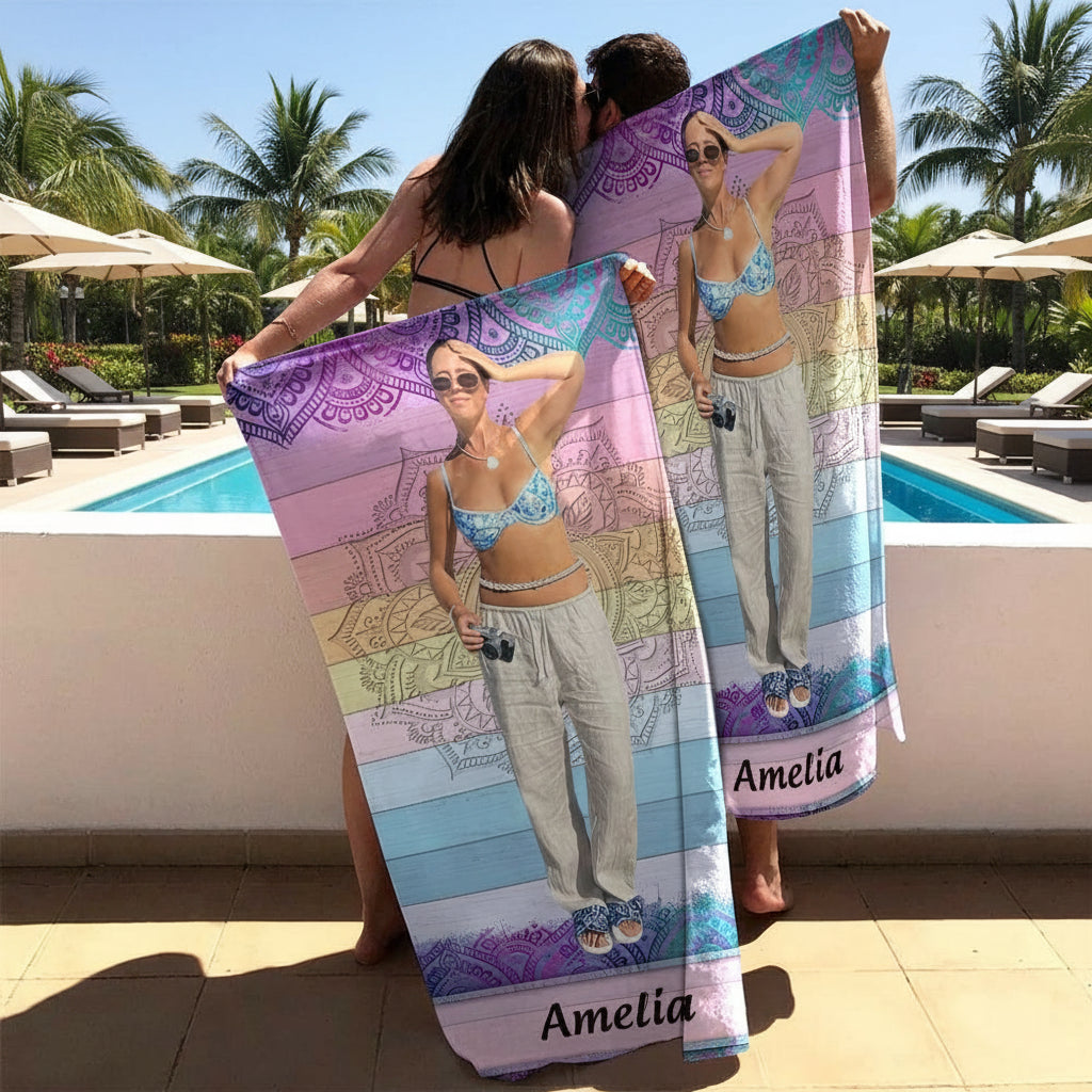 Custom Photo Traveling Beach Poolside Swimming Beach Towel D
