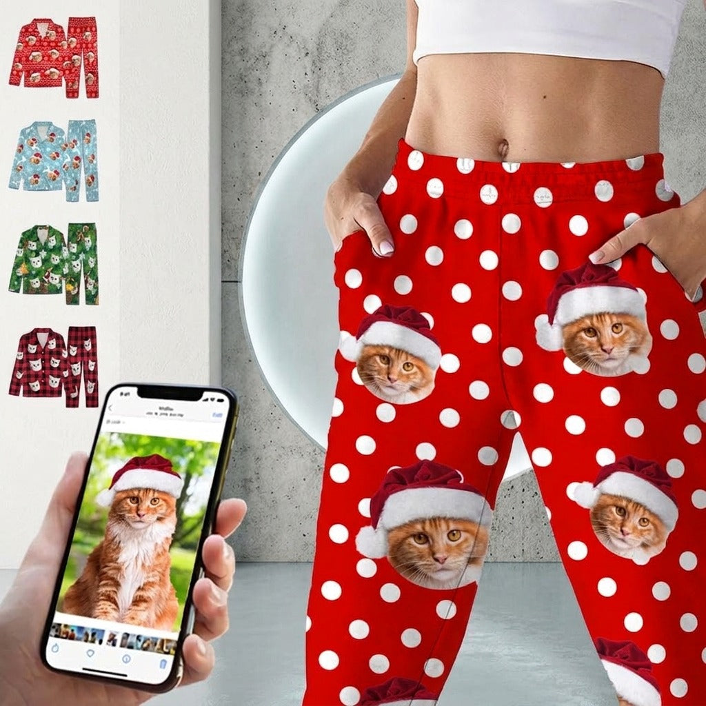 Custom Photo Christmas Cat Pajamas