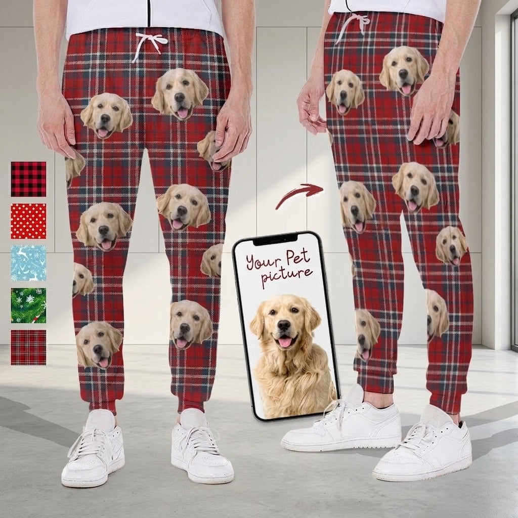 Custom Photo With Christmas Pattern Dog Men and Women's Sweatpants