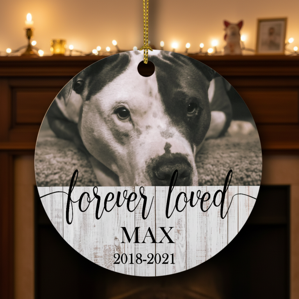 Forever Loved, Custom Dog Cat Photo Memorial Ornament