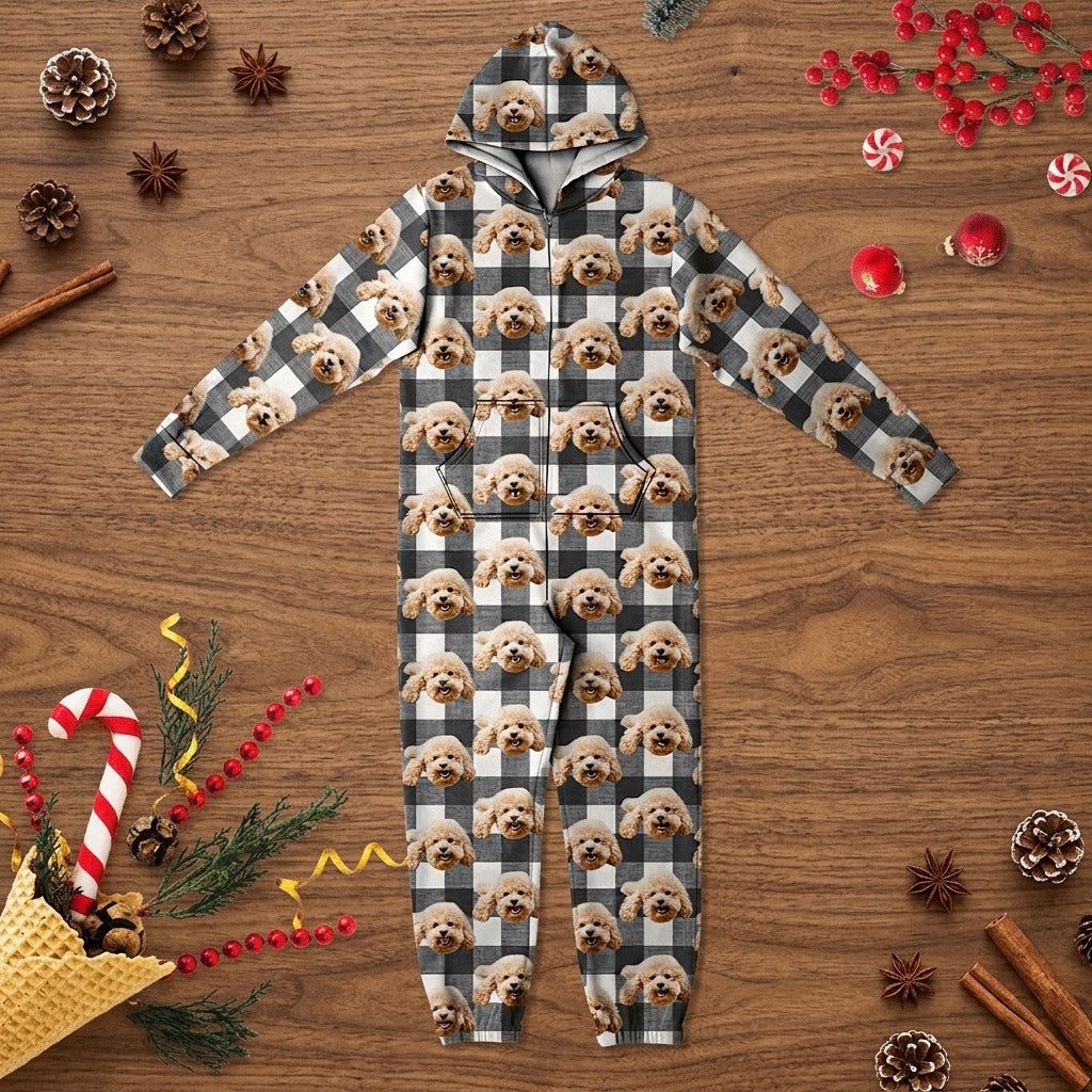 Custom Photo With Christmas Pattern Onesie Pajamas For Dog Lovers